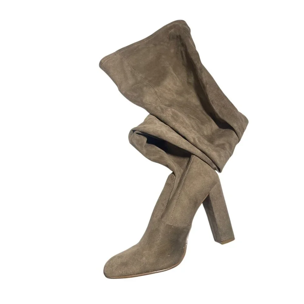 Steve Madden Taupe Over-The-Knee Block Heel‎ Suede-Look Boots Size 7.5